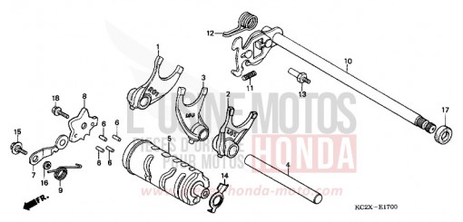 FOURCHETTE DE SELECTION/ BARILLET DE SELECTION CM125CX de 1999